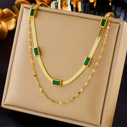 Collar retro de doble capa Sorella Gem | Dorado