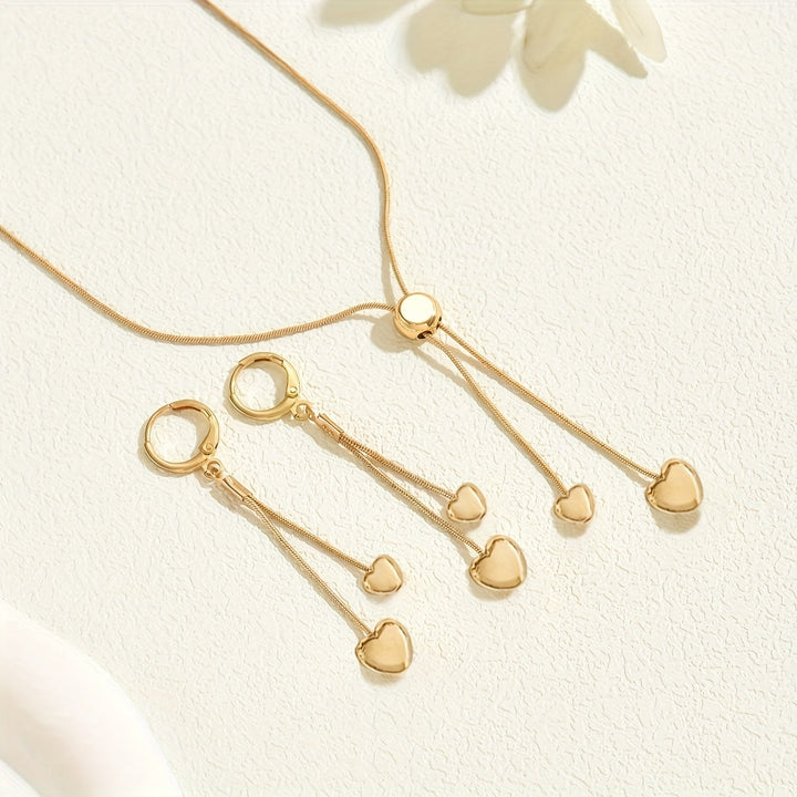 Conjunto de collar con colgante de corazón ajustable y pendientes