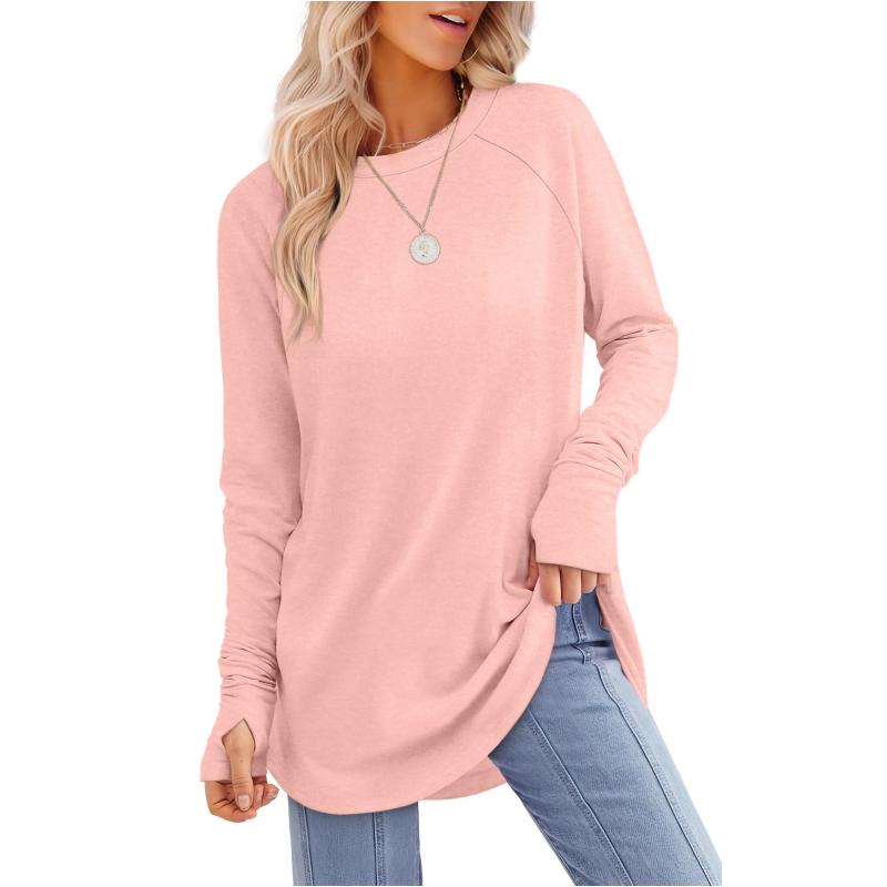 MIRA™ - Blusa de manga larga para mujer con abertura para el pulgar y dobladillo curvo