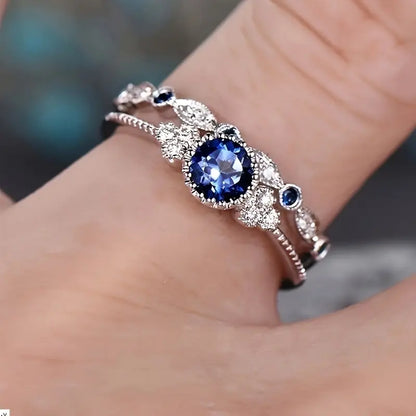 Sapphriel-Kronenring-Set | Weißgold