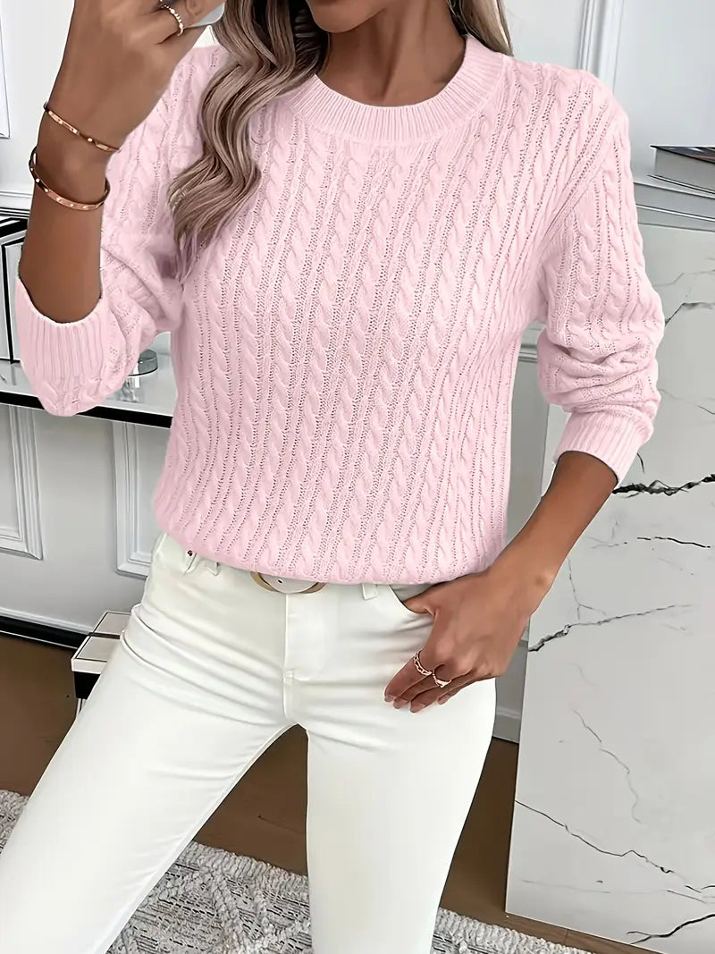 Evelyn | Suéter Rosa Confortável de Tricô com Trança