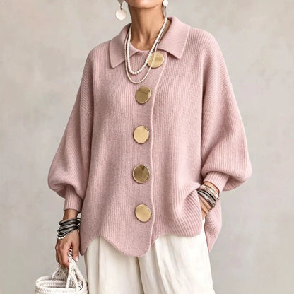 Button-Down Lapel Cardigan - Women's Fall Winter Sweater