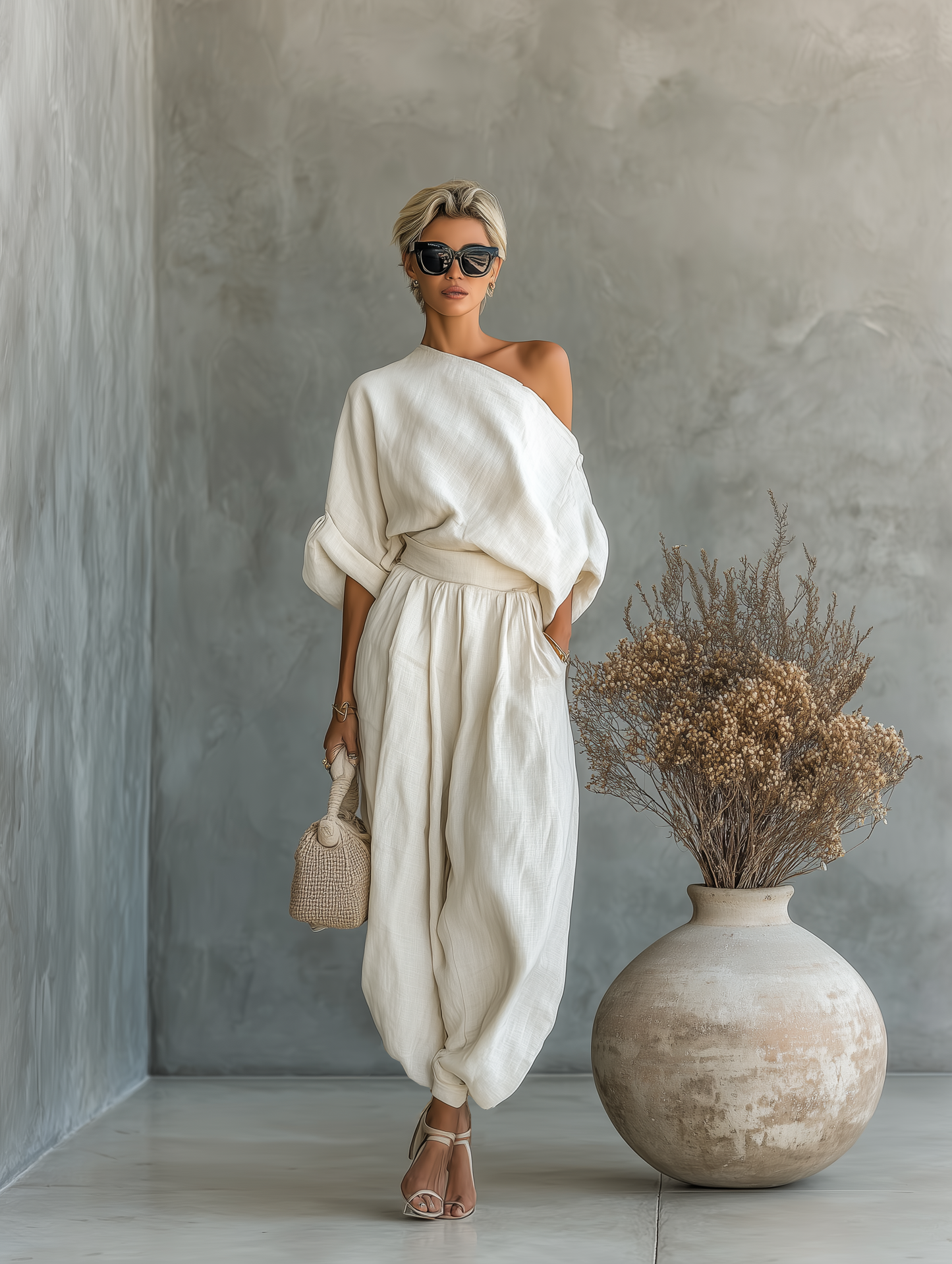 Lisa | Blødt off-shoulder sæt med top og tilspidsede bukser