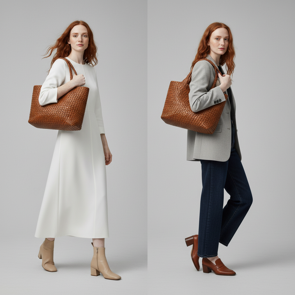 Bolso de cuero tejido a mano Lana