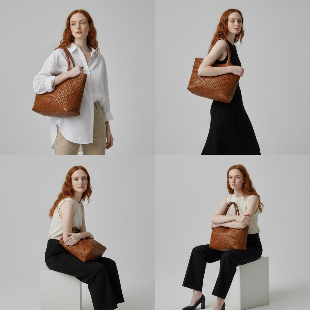 Bolso de cuero tejido a mano Lana