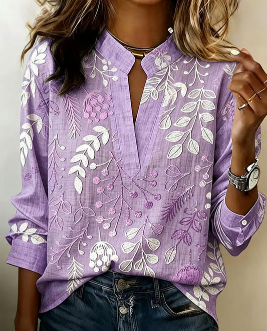 Brielle | Blød Bluse med Blomsterprint og V-udskæring