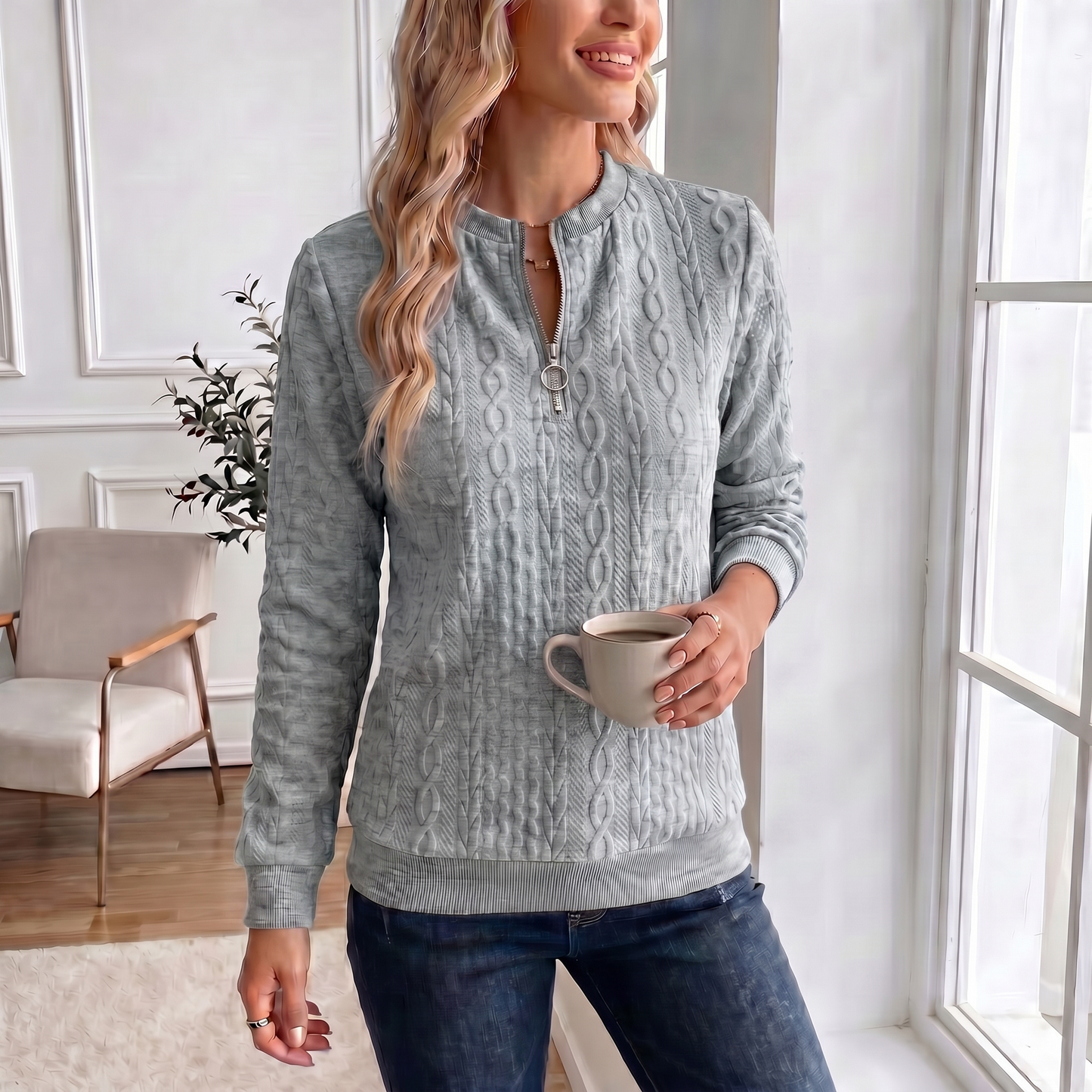 Textured Zipper Sweatshirt – Stylish & Comfy