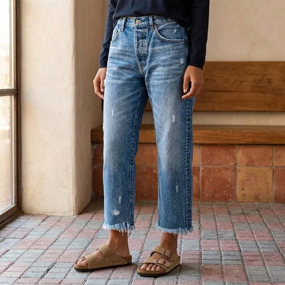 Jimena | Retro Fringed Cropped Straight Leg Jeans