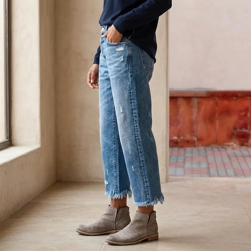 Jimena | Retro Fringed Cropped Straight Leg Jeans