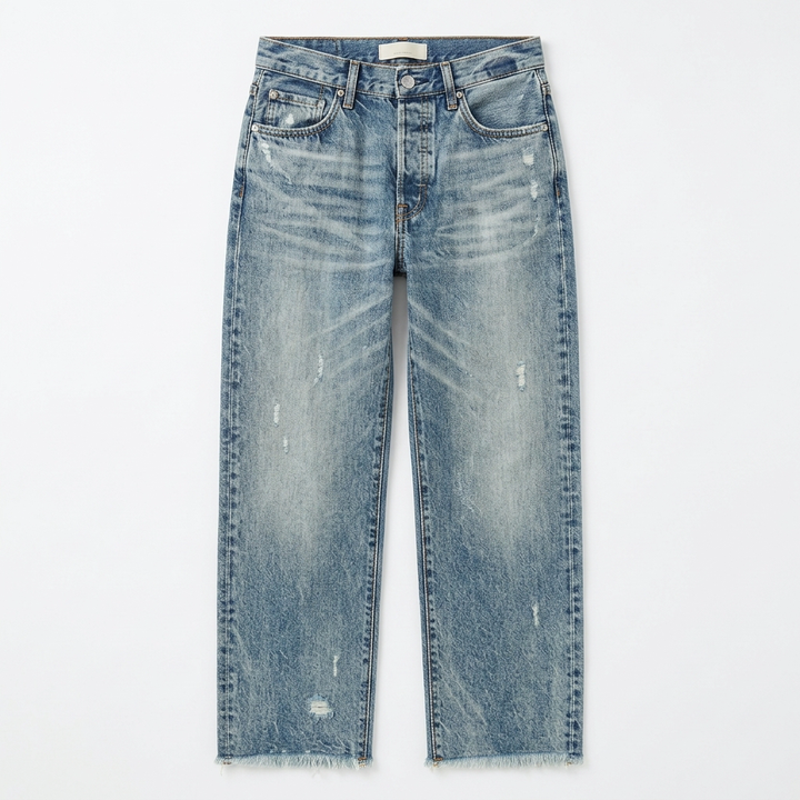 Jeans rectos recortados con flecos estilo retro Jimena