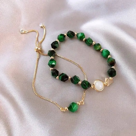 Conjunto de Pulseiras com Pedras Verdes Elegantes