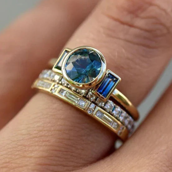Antikblåt elegant ringsæt | Guld