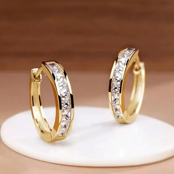 Pendientes de aro con cristal y oro