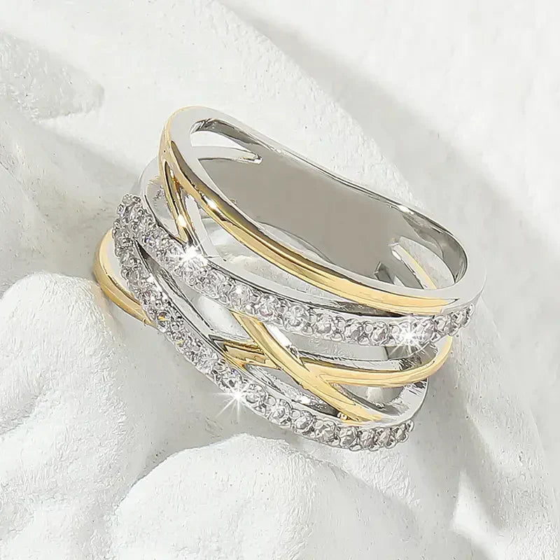 Anillo de circonita SilverGold Radiance | Oro mixto