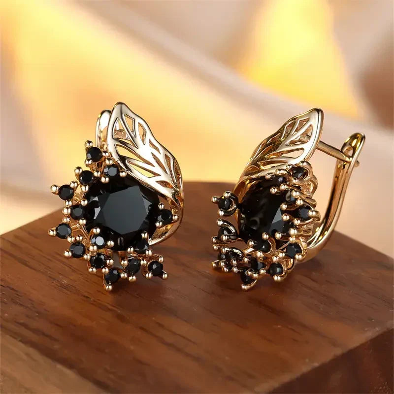 Schwarze Zirkonia-Goldohrringe | Gold
