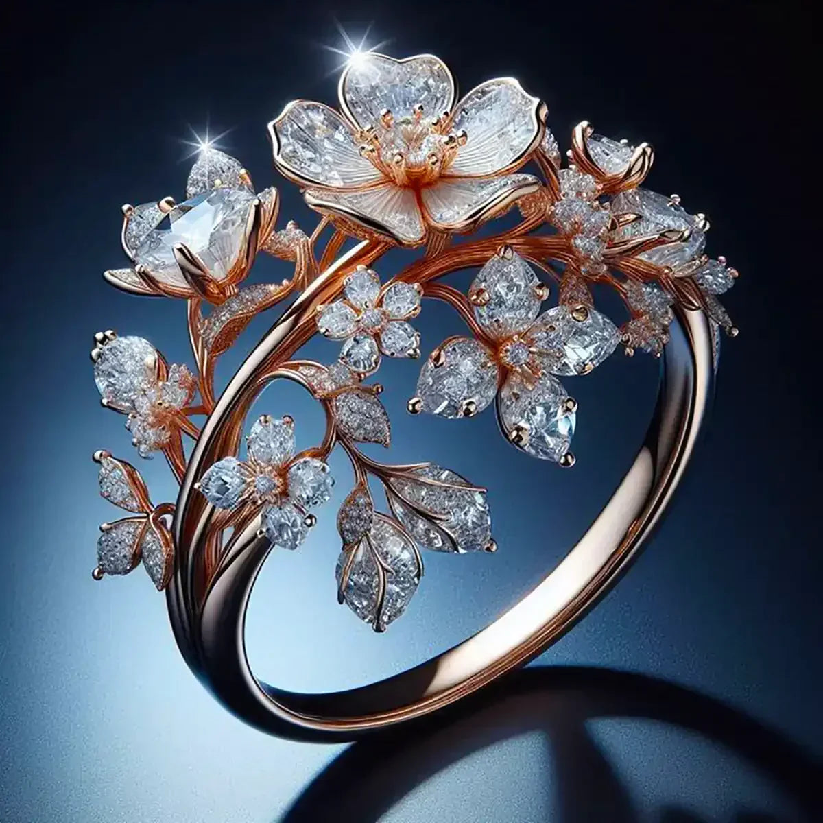 Anillo de flores radiantes y brillantes | Oro rosa