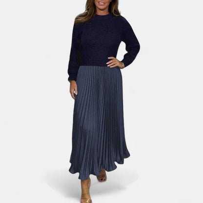 Claudia - Vestido maxi com suéter e saia plissada