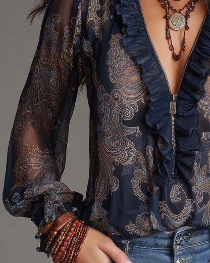 Norina | Soft-Touch V-Neck Ruffle Blouse
