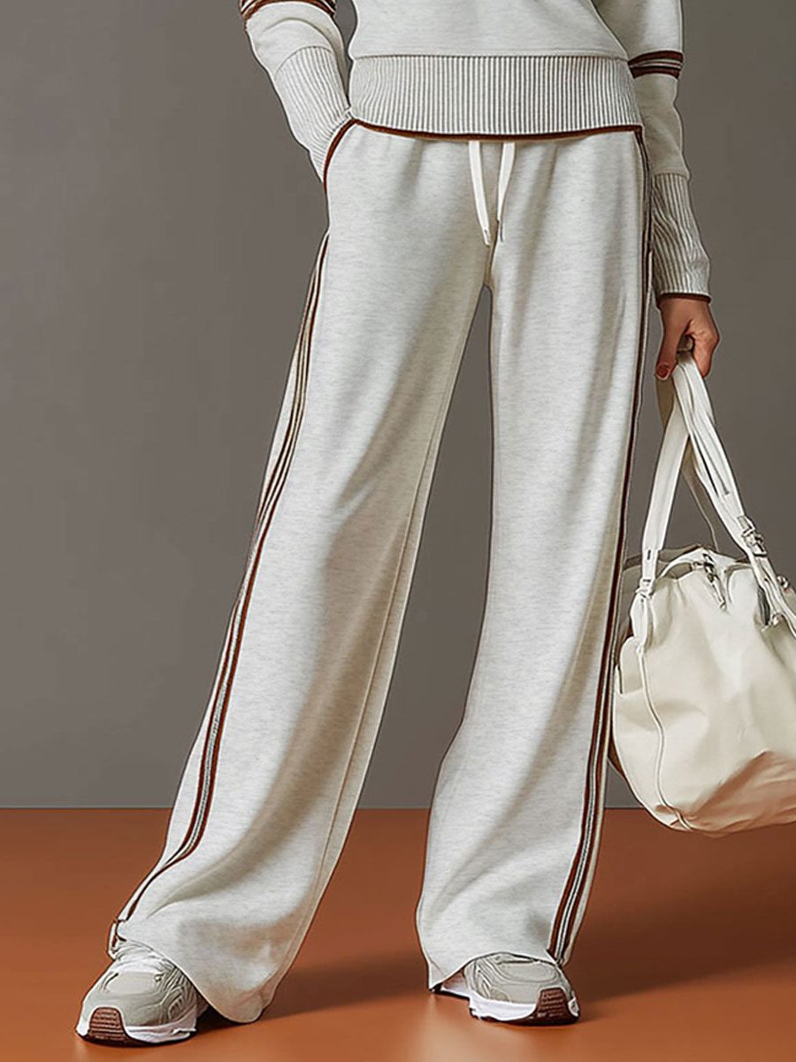 Kimberly | Conjunto coordenado de tricô canelado com meio zíper para mulheres