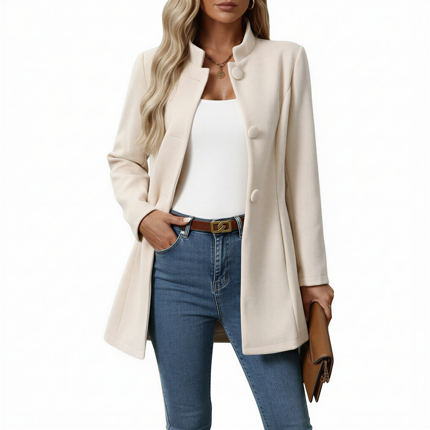 Maisy | Damen-A-Linienmantel mit Knopfleiste