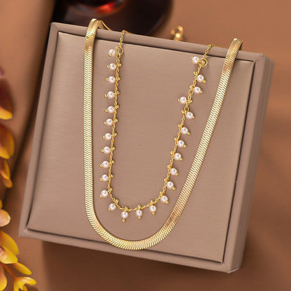 Marizanne | Luxe Slange Choker & Perlesmykkesæt 18K Guld