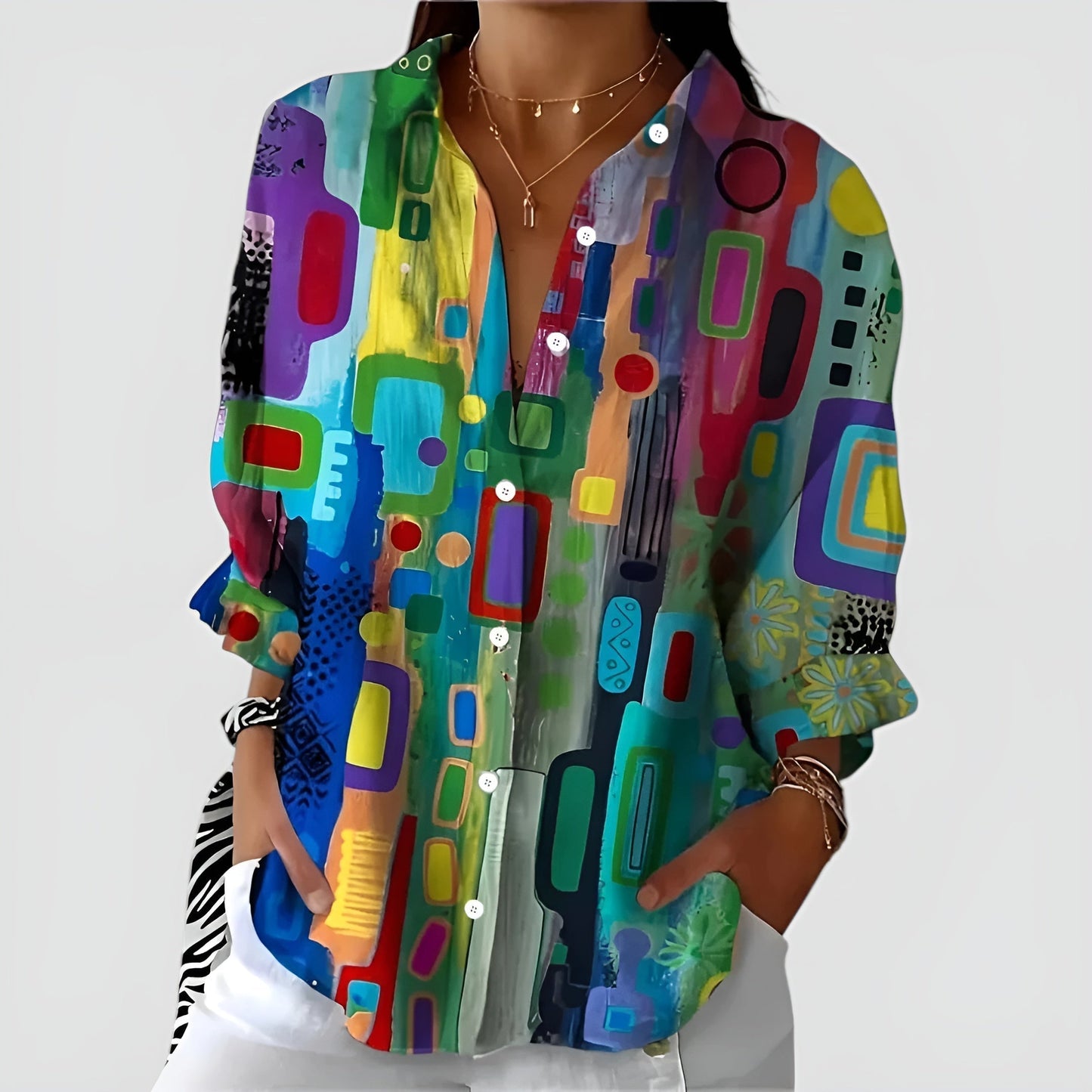 Ava™ bluse med geometrisk mønster