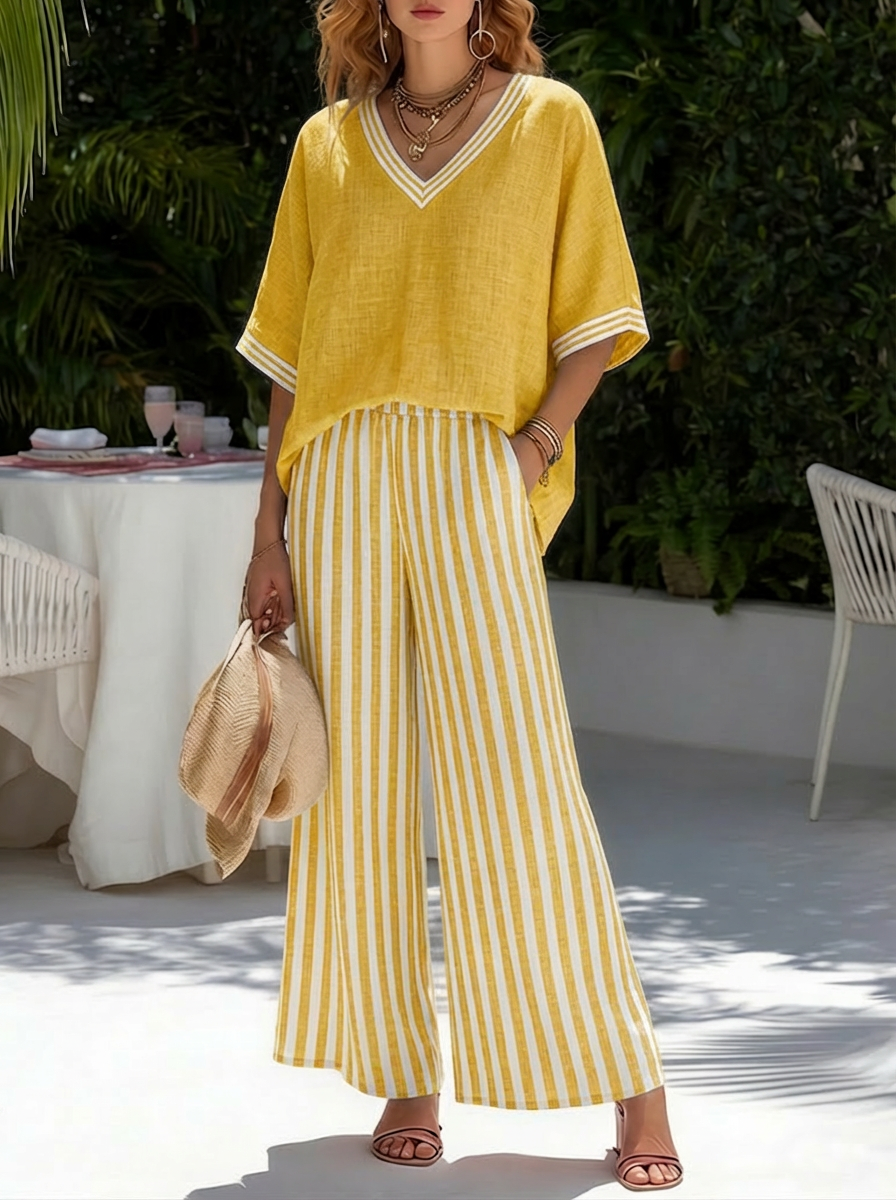 Conjunto doble de lino a rayas Alira