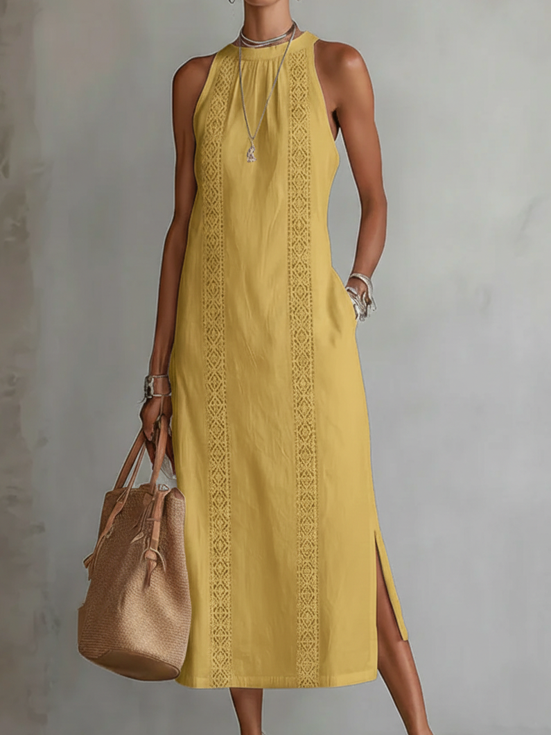 Esmara | Locker geschnittenes Midikleid mit Stickerei und Mandarin-Kragen