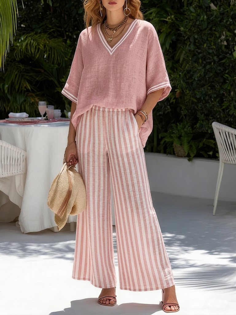 Conjunto doble de lino a rayas Alira