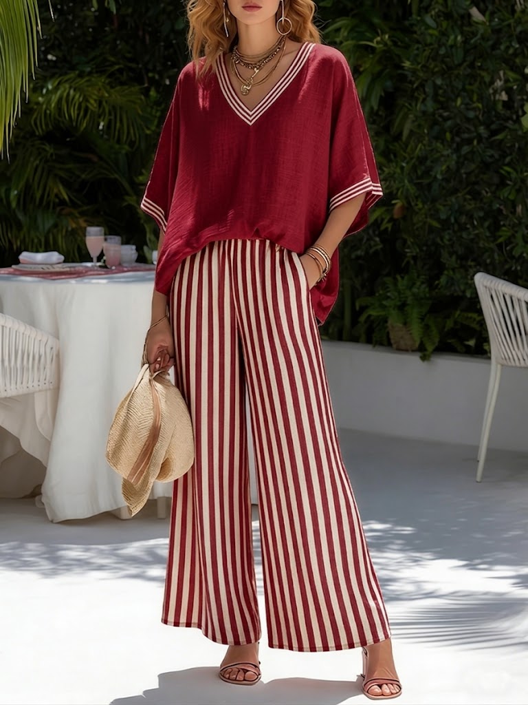 Conjunto doble de lino a rayas Alira