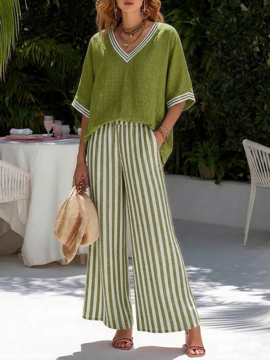 Conjunto doble de lino a rayas Alira