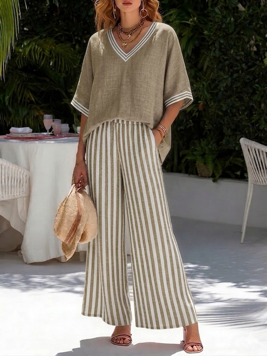 Conjunto doble de lino a rayas Alira