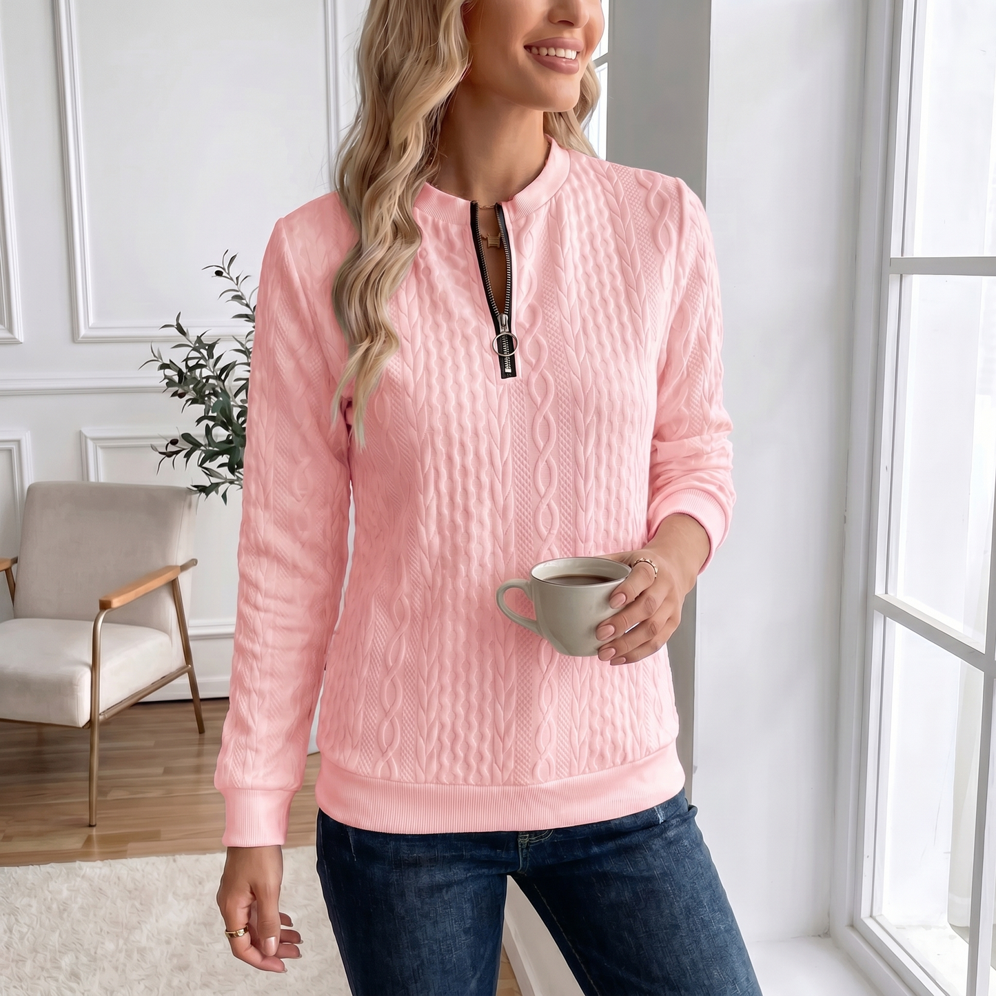 Textured Zipper Sweatshirt – Stylish & Comfy