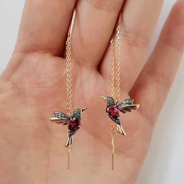 Brincos de beija-flor esmaltados e de zircônia | Dourado