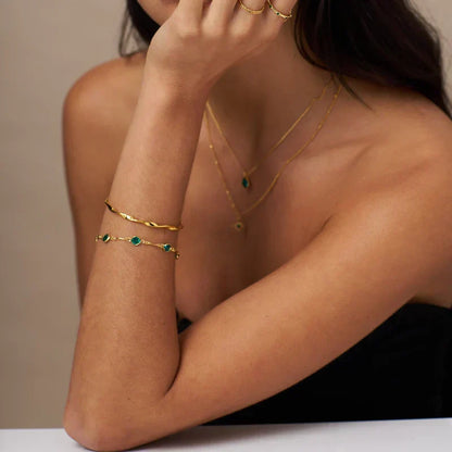 Pulsera de cadena con eslabones de esmeralda | Dorado