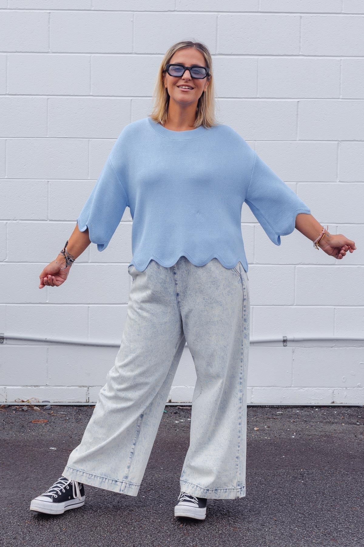Lara Scalloped Knit - Sky Blue