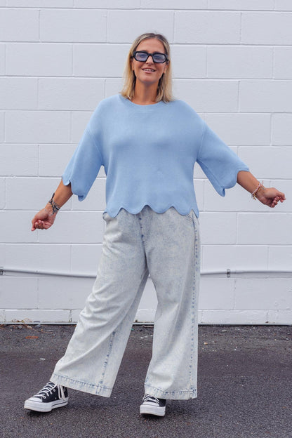 Lara Scalloped Knit - Sky Blue
