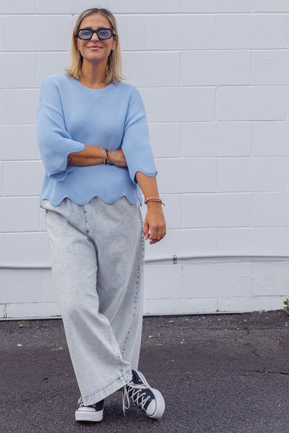 Lara Scalloped Knit - Sky Blue