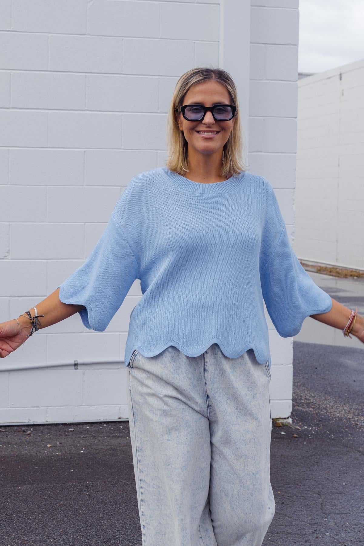 Lara Scalloped Knit - Sky Blue