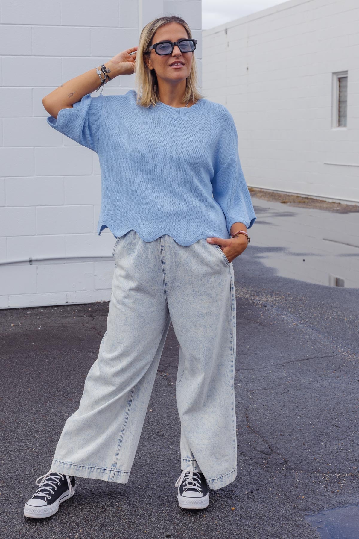 Lara Scalloped Knit - Sky Blue