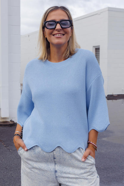 Lara Scalloped Knit - Sky Blue