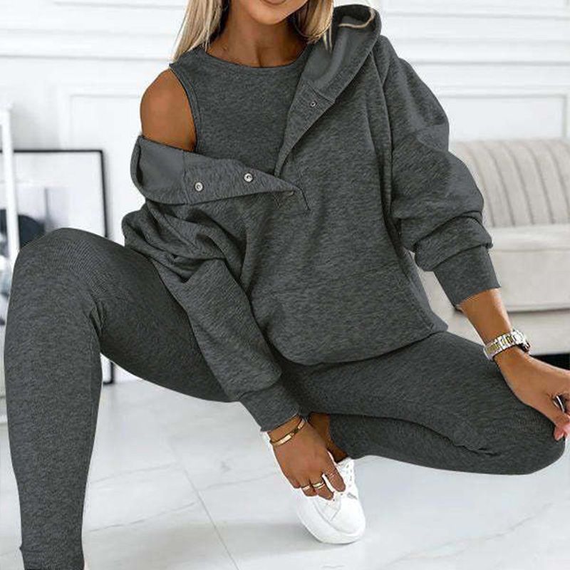 Hooded Casual and Comfortable Sweatshirt Suit (3 Pieces)