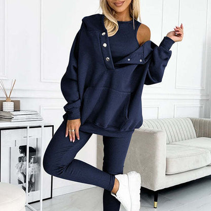Hooded Casual and Comfortable Sweatshirt Suit (3 Pieces)