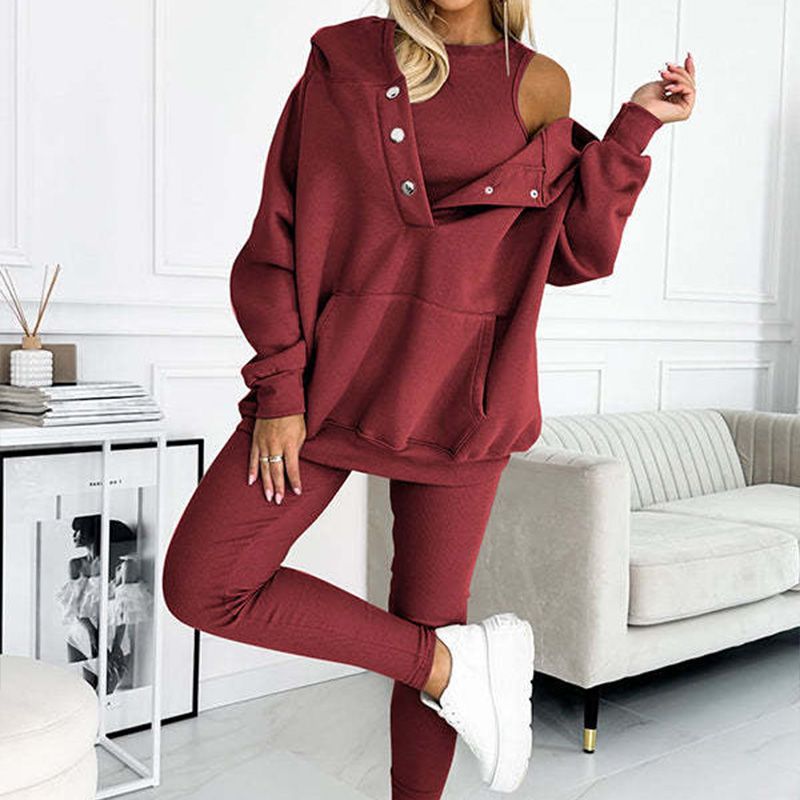 Hooded Casual and Comfortable Sweatshirt Suit (3 Pieces)