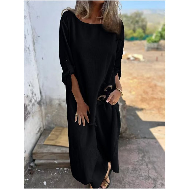 Neues Baumwoll-Leinen-Kleid + Hose – Bequemes zweiteiliges Set