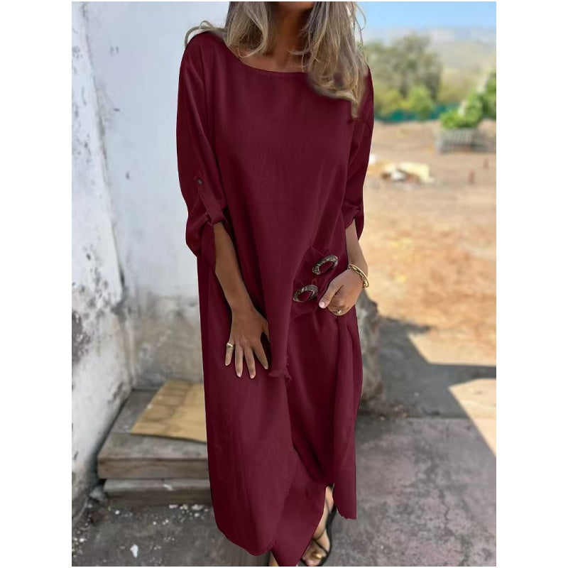 Neues Baumwoll-Leinen-Kleid + Hose – Bequemes zweiteiliges Set