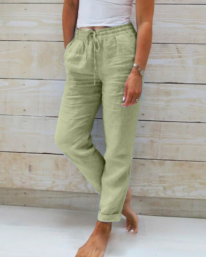 Women's Elastic Waist Cotton Linen Casual Pants