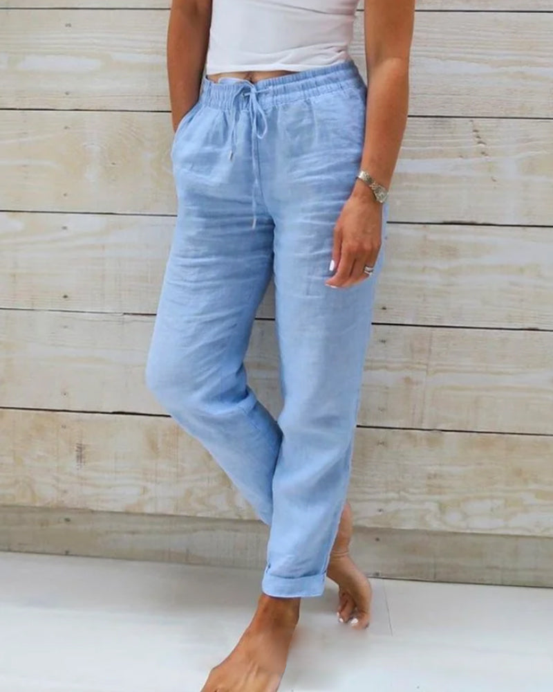 Women's Elastic Waist Cotton Linen Casual Pants