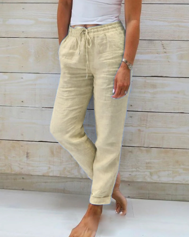 Women's Elastic Waist Cotton Linen Casual Pants