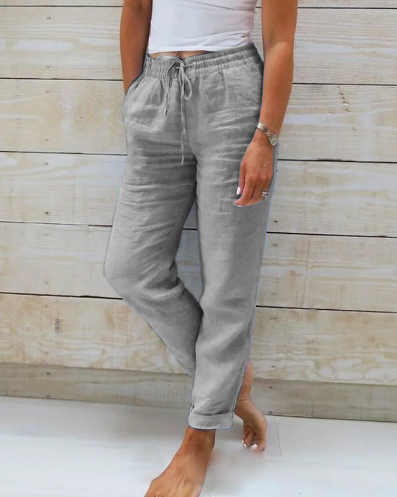 Women's Elastic Waist Cotton Linen Casual Pants